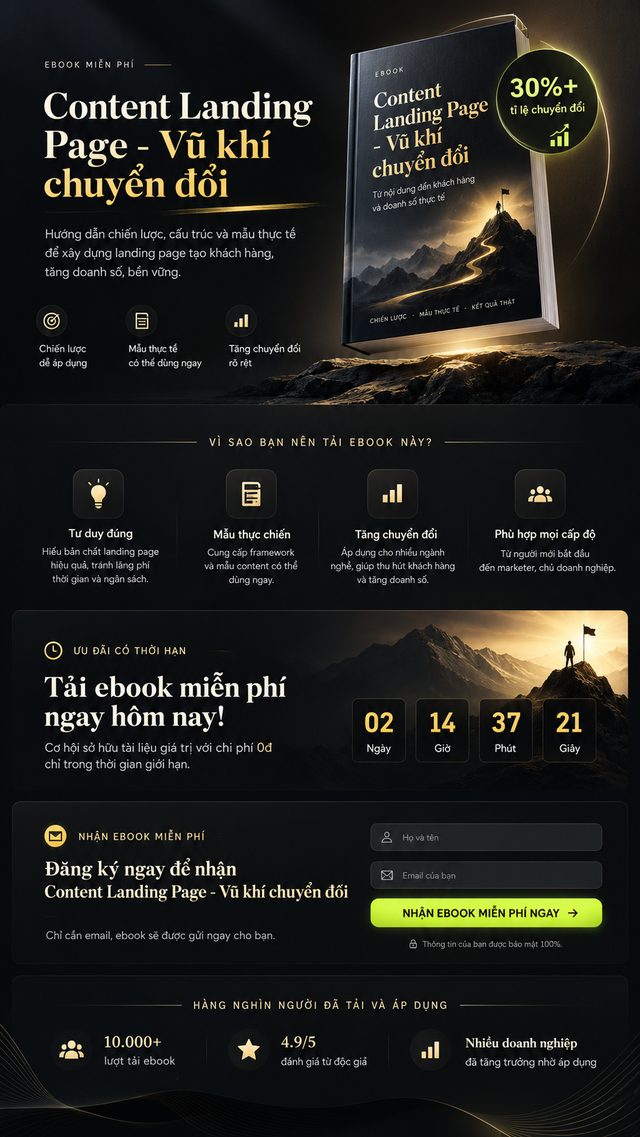 Template landing page bán ebook Content Landing Page