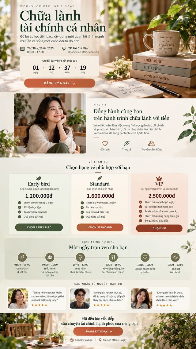 Template landing page workshop Chữa lành tài chính cá nhân