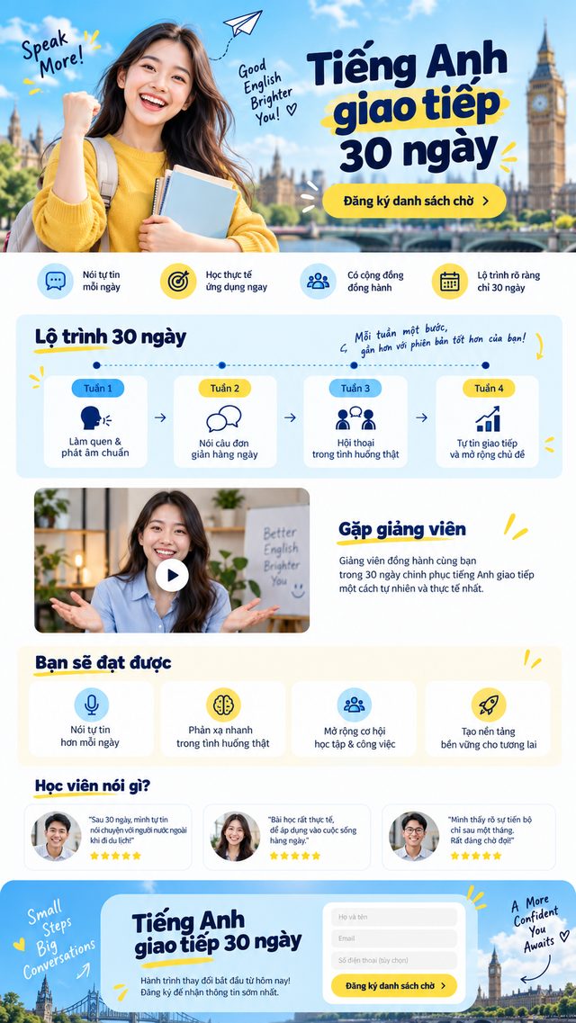 Template landing page khoá học Tiếng Anh giao tiếp 30 ngày